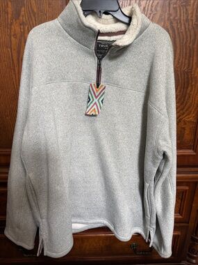 True Grit Mens Light Gray Sherpa-Lined Quarter-Zip Pullover